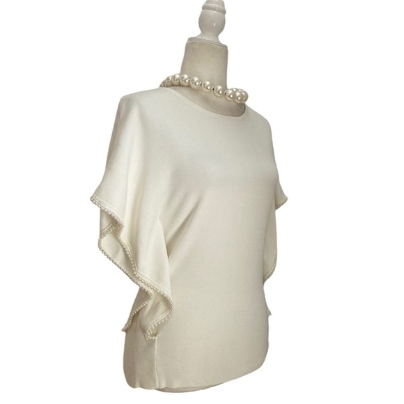 Leo & Ugo Paris Pearl Trim Knit Top in Ivory - Picture 3 of 13